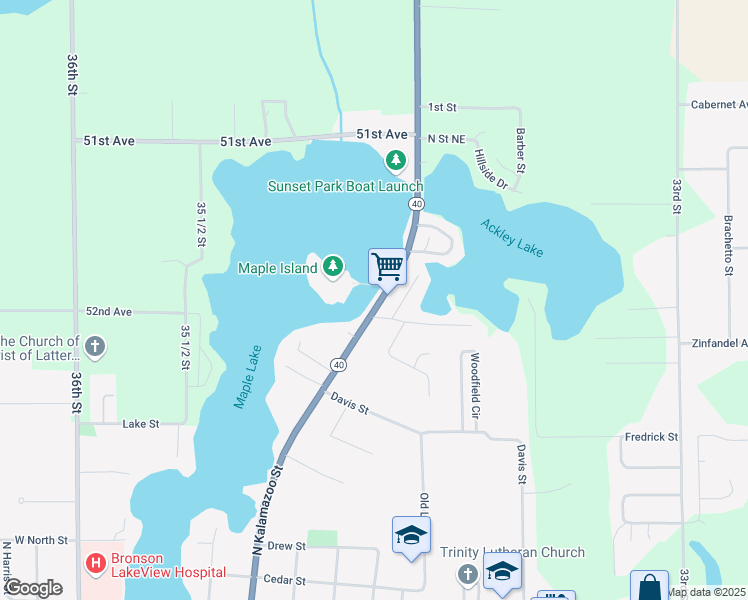 map of restaurants, bars, coffee shops, grocery stores, and more near 845 North Kalamazoo Street in Paw Paw