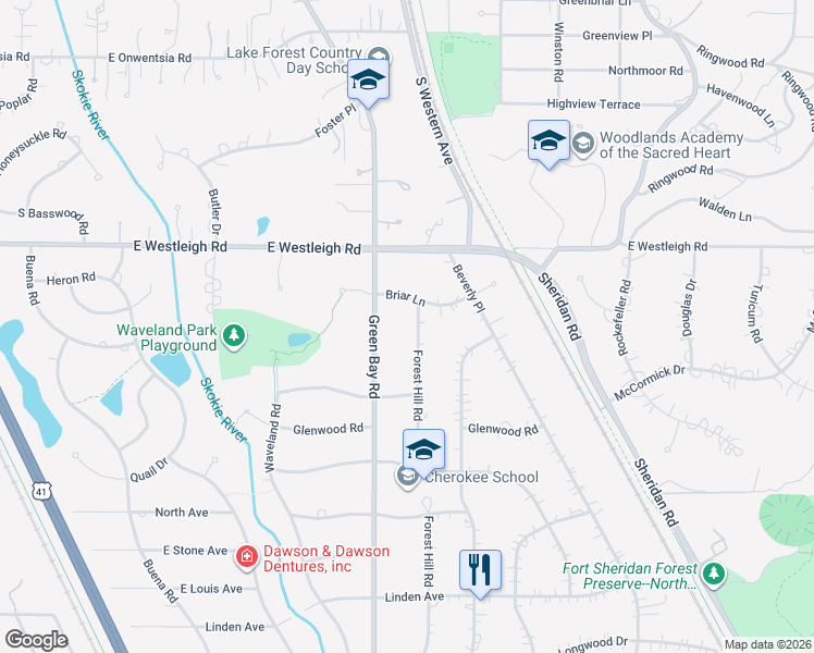 map of restaurants, bars, coffee shops, grocery stores, and more near 561 Forest Hill Road in Lake Forest