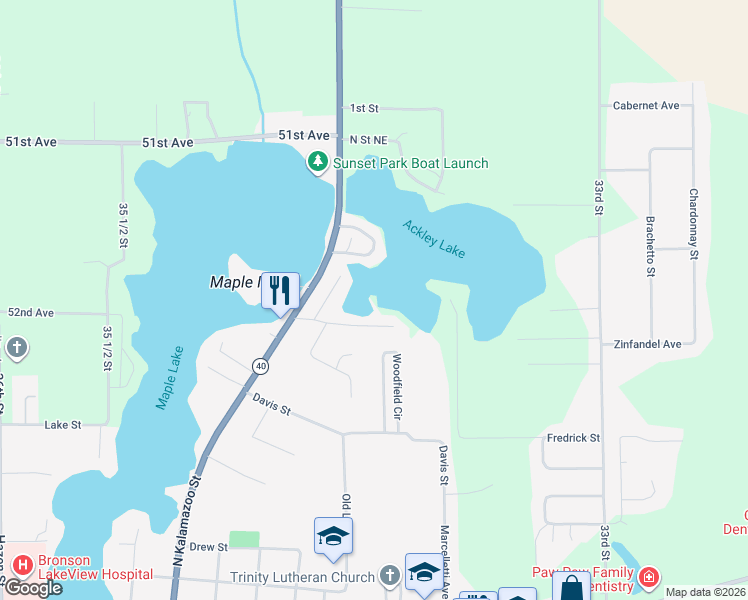 map of restaurants, bars, coffee shops, grocery stores, and more near 34422 Sharon Avenue in Paw Paw