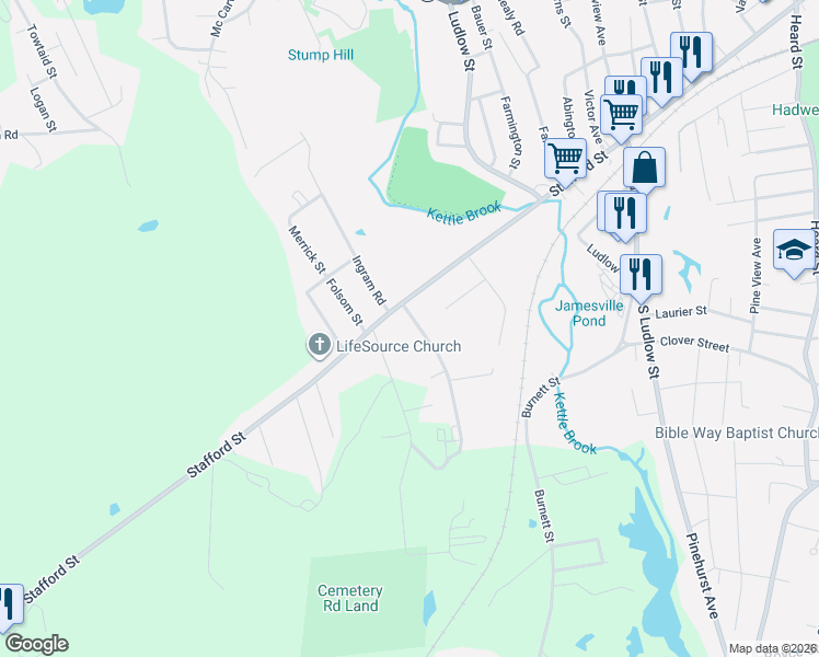 map of restaurants, bars, coffee shops, grocery stores, and more near 311 Stafford Street in Leicester