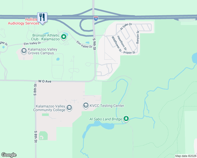 map of restaurants, bars, coffee shops, grocery stores, and more near 6595 San Gabriel Drive in Kalamazoo