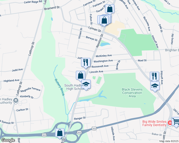 map of restaurants, bars, coffee shops, grocery stores, and more near 10 Haig Avenue in South Hadley