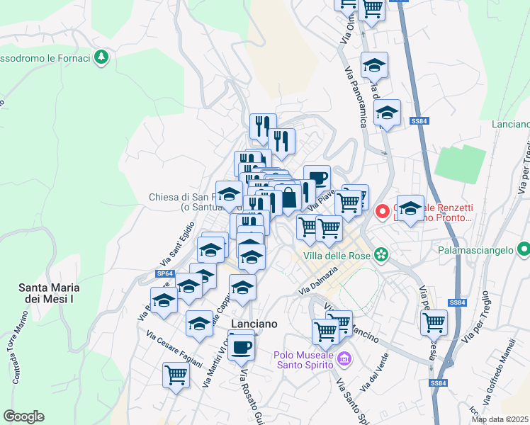 map of restaurants, bars, coffee shops, grocery stores, and more near 16 Corso Roma in Lanciano