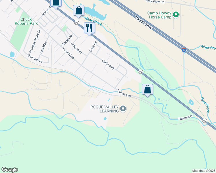 map of restaurants, bars, coffee shops, grocery stores, and more near 1709 Talent Avenue in Talent