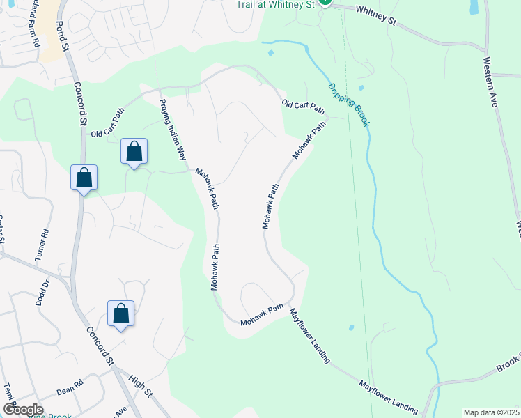 map of restaurants, bars, coffee shops, grocery stores, and more near 160 Mohawk Path in Holliston