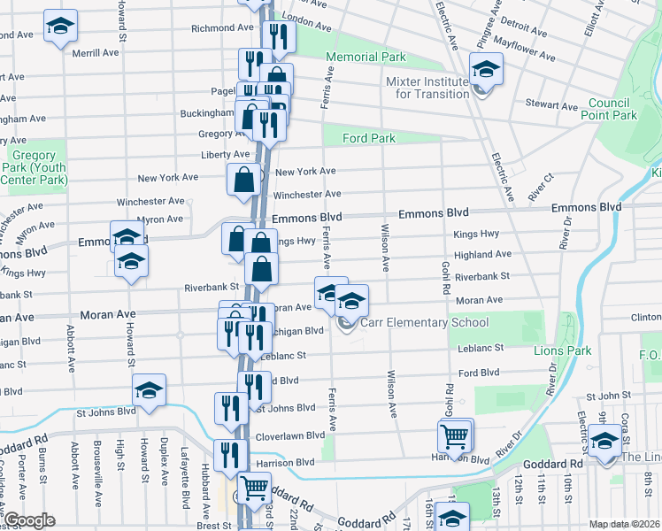 map of restaurants, bars, coffee shops, grocery stores, and more near 995 Highland Avenue in Lincoln Park