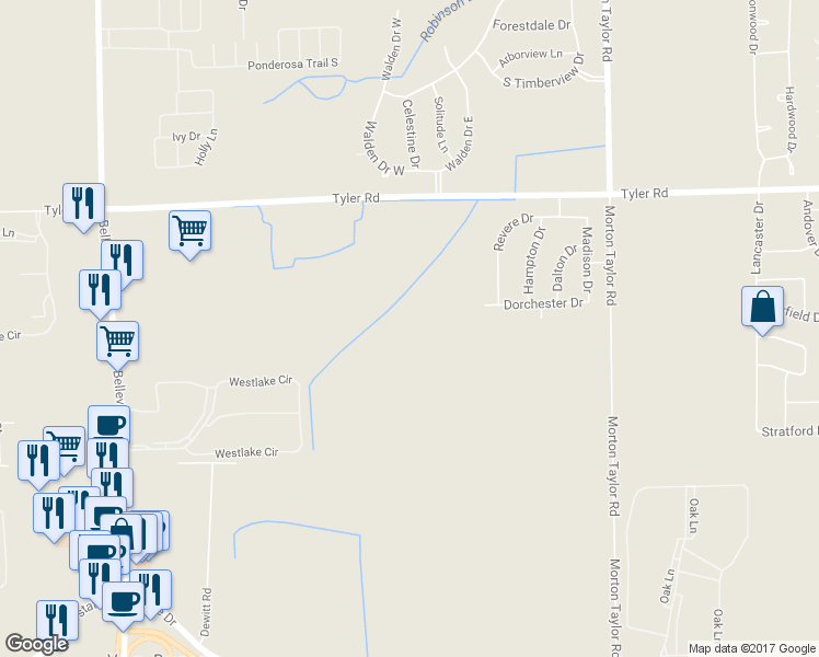 map of restaurants, bars, coffee shops, grocery stores, and more near 44219 Tyler Road in Belleville