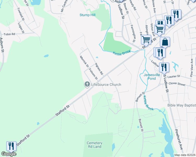 map of restaurants, bars, coffee shops, grocery stores, and more near 6 Folsom Street in Leicester
