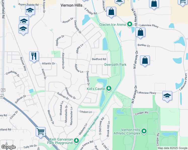 map of restaurants, bars, coffee shops, grocery stores, and more near 207 Melody Lane in Vernon Hills