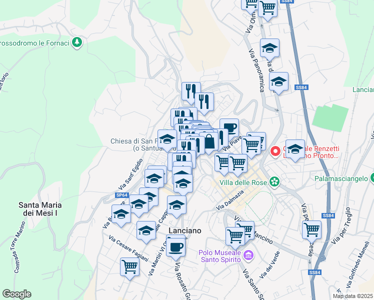 map of restaurants, bars, coffee shops, grocery stores, and more near 16 Corso Roma in Lanciano