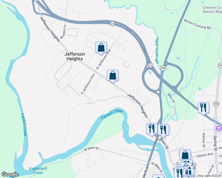 map of restaurants, bars, coffee shops, grocery stores, and more near 142 Jefferson Heights in Catskill