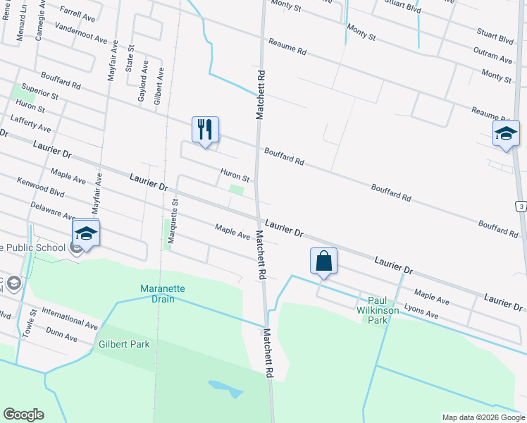 map of restaurants, bars, coffee shops, grocery stores, and more near in Windsor