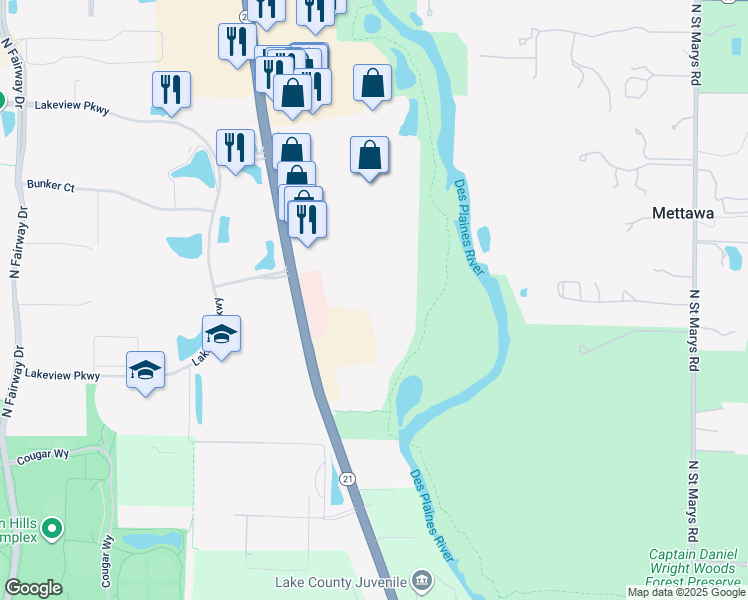 map of restaurants, bars, coffee shops, grocery stores, and more near 235 North Milwaukee Avenue in Vernon Hills