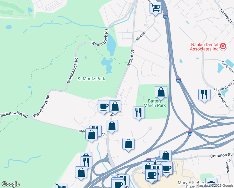map of restaurants, bars, coffee shops, grocery stores, and more near 815 Willard Street in Quincy