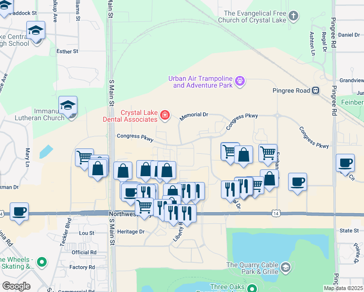 map of restaurants, bars, coffee shops, grocery stores, and more near in Crystal Lake