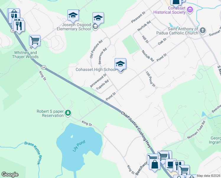 map of restaurants, bars, coffee shops, grocery stores, and more near 9 Clay Spring Road in Cohasset
