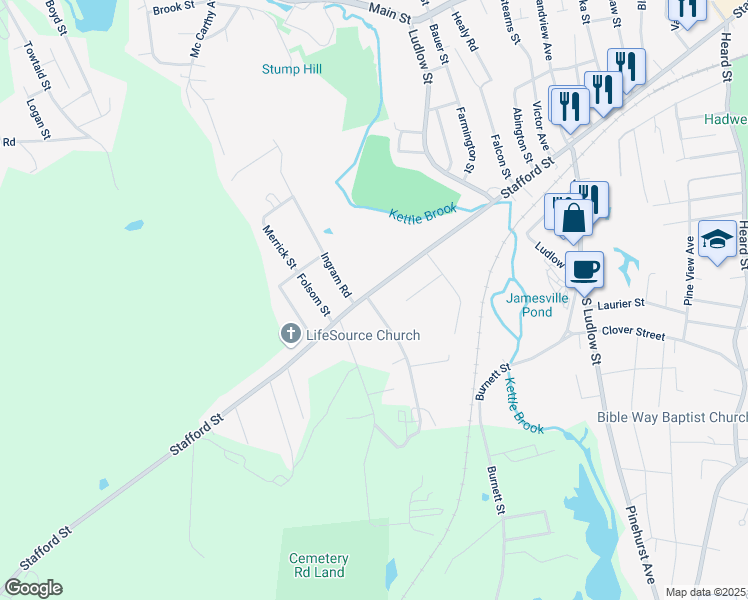 map of restaurants, bars, coffee shops, grocery stores, and more near 300 Stafford Street in Leicester