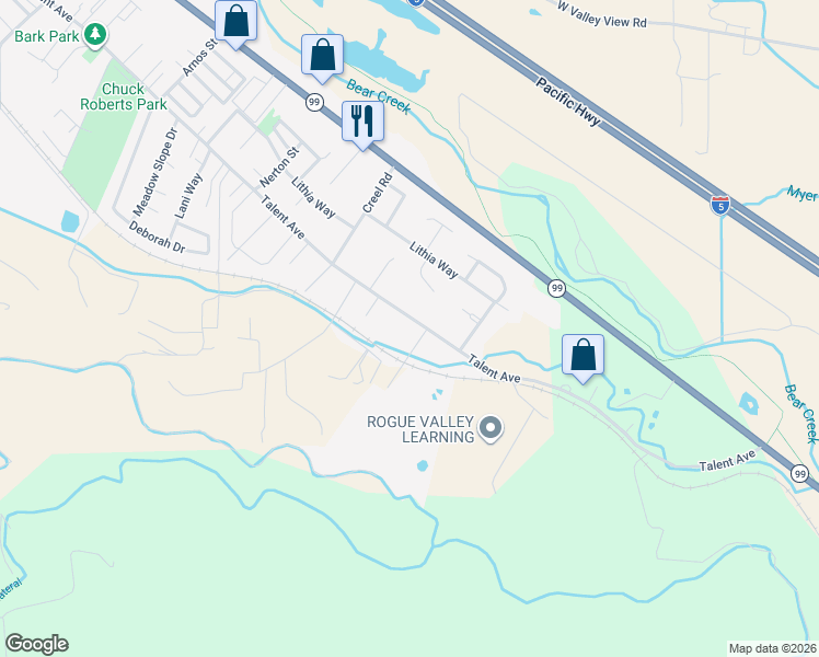 map of restaurants, bars, coffee shops, grocery stores, and more near 1616 Talent Avenue in Talent