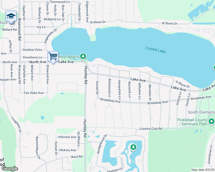 map of restaurants, bars, coffee shops, grocery stores, and more near 333 Richmond Lane in Village of Lakewood
