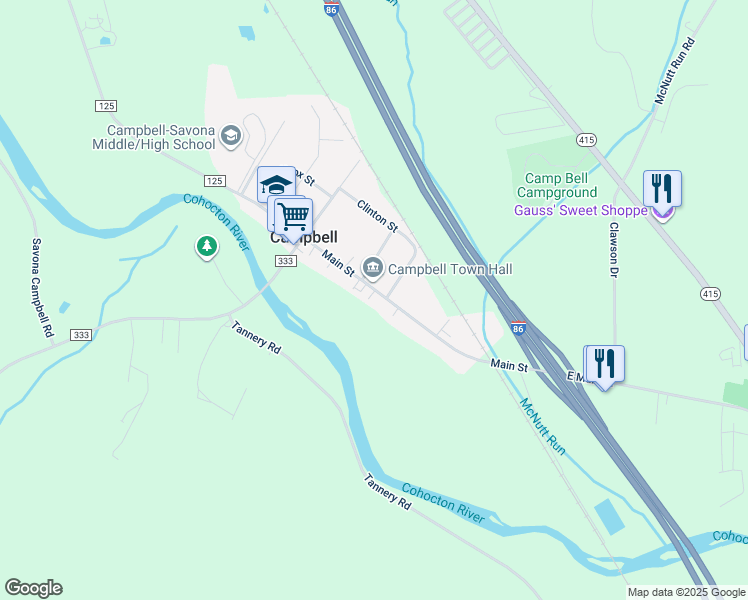 map of restaurants, bars, coffee shops, grocery stores, and more near 8530 Main Street in Campbell