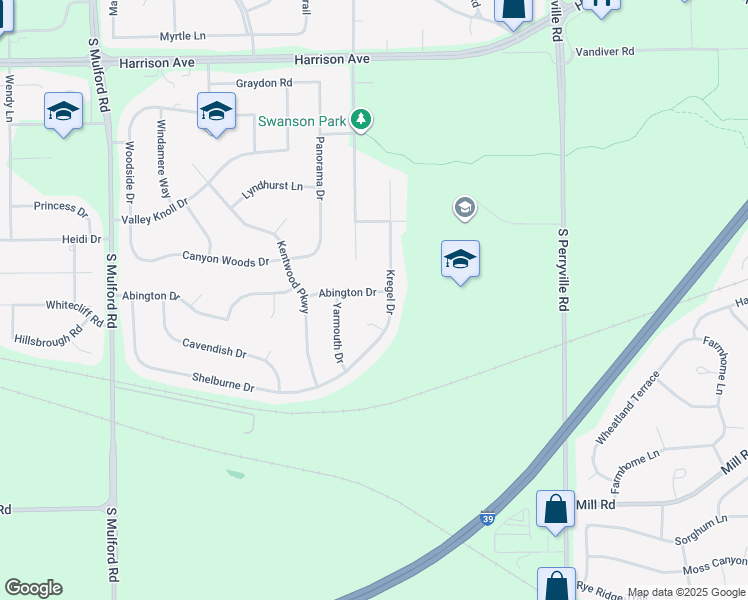 map of restaurants, bars, coffee shops, grocery stores, and more near 6575 Abington Drive in Rockford
