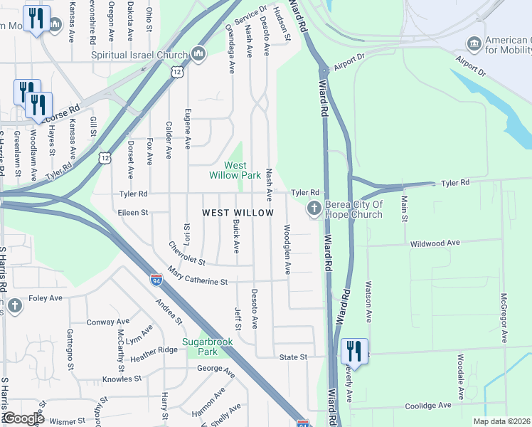 map of restaurants, bars, coffee shops, grocery stores, and more near 1042 Nash Avenue in Ypsilanti