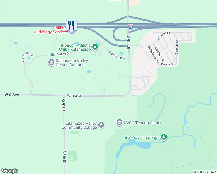 map of restaurants, bars, coffee shops, grocery stores, and more near 6165 Briarcliff Lane in Kalamazoo