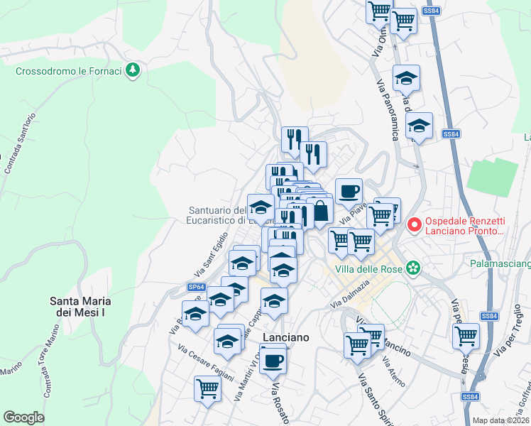 map of restaurants, bars, coffee shops, grocery stores, and more near 16 Vicolo XXXVII Garibaldi in Lanciano
