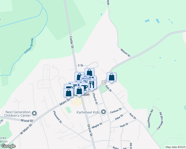 map of restaurants, bars, coffee shops, grocery stores, and more near 22 Walcott Street in Hopkinton