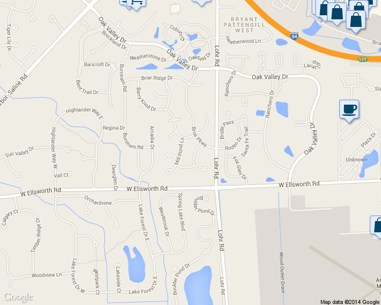 map of restaurants, bars, coffee shops, grocery stores, and more near 3828 Lake Pointe Lane in Ann Arbor