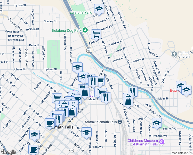 map of restaurants, bars, coffee shops, grocery stores, and more near 1501 U.S. 97 Business in Klamath Falls