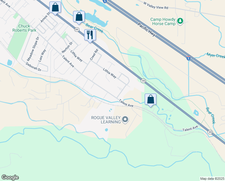 map of restaurants, bars, coffee shops, grocery stores, and more near 1709 Talent Avenue in Talent