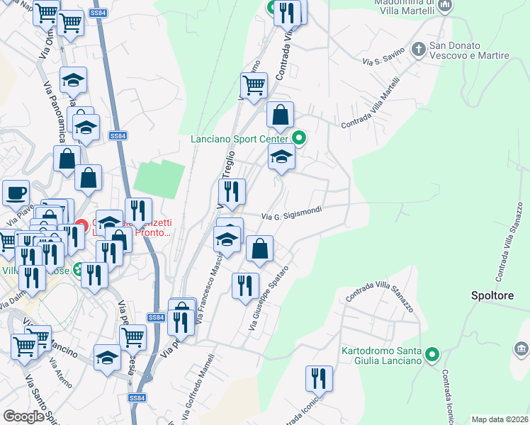 map of restaurants, bars, coffee shops, grocery stores, and more near 1 Via Giulio Sigismondi in Lanciano