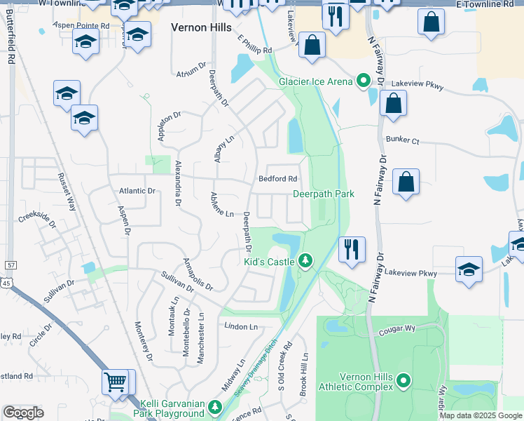 map of restaurants, bars, coffee shops, grocery stores, and more near 207 Melody Lane in Vernon Hills