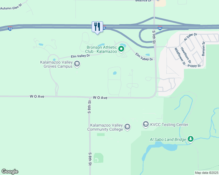 map of restaurants, bars, coffee shops, grocery stores, and more near 5925 Woodsong Way in Kalamazoo