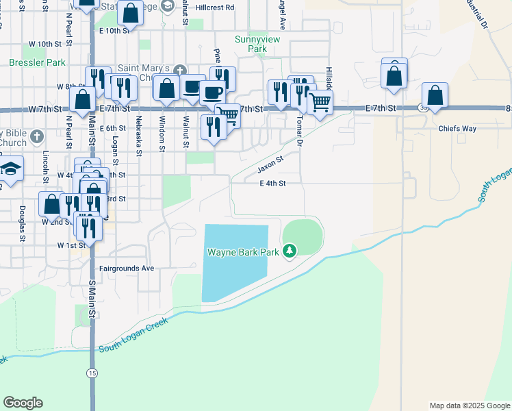 map of restaurants, bars, coffee shops, grocery stores, and more near 801 East 4th Street in Wayne