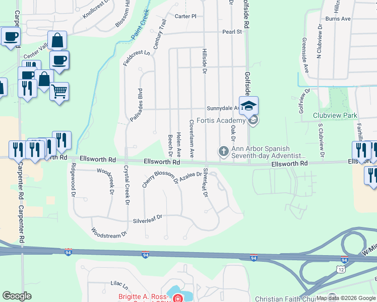 map of restaurants, bars, coffee shops, grocery stores, and more near 3978 Cloverlawn Avenue in Ypsilanti