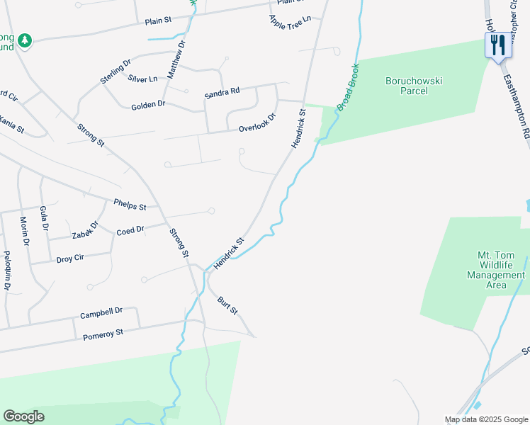 map of restaurants, bars, coffee shops, grocery stores, and more near 237 Hendrick Street in Easthampton