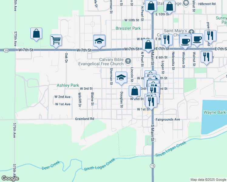 map of restaurants, bars, coffee shops, grocery stores, and more near 453-499 West 3rd Street in Wayne