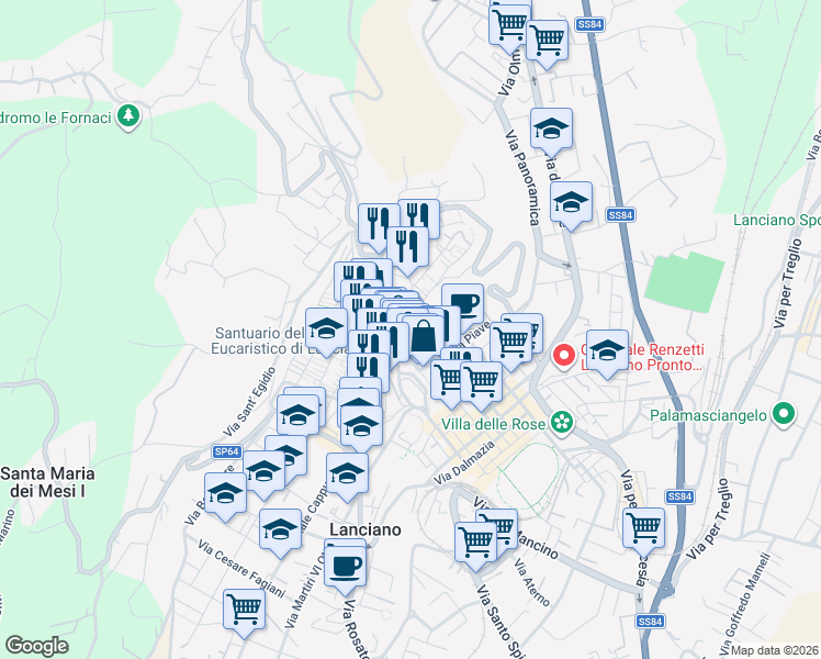 map of restaurants, bars, coffee shops, grocery stores, and more near 59 Piazza Plebiscito in Lanciano