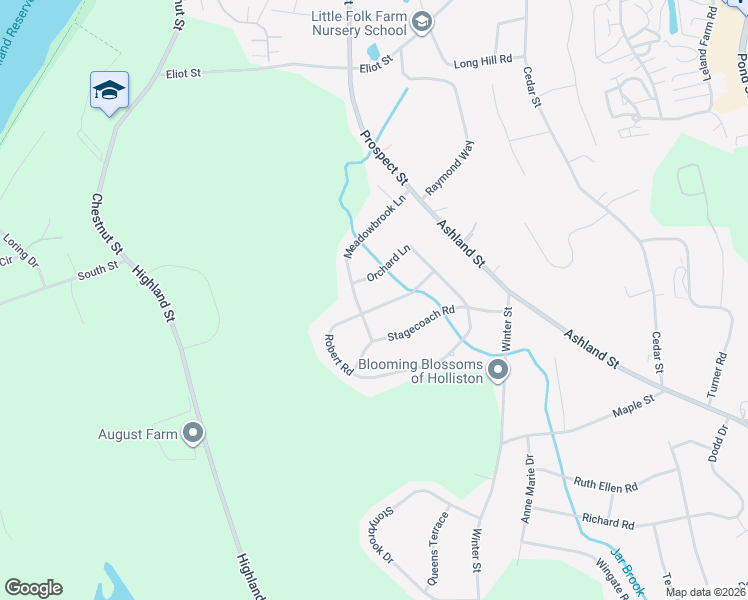 map of restaurants, bars, coffee shops, grocery stores, and more near 53 Robert Road in Holliston