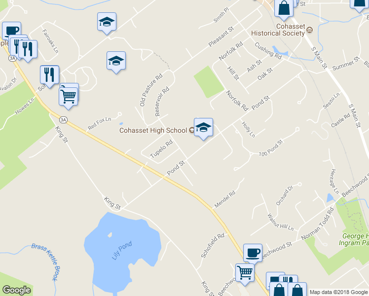 map of restaurants, bars, coffee shops, grocery stores, and more near 9 Clay Spring Road in Cohasset