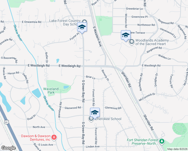 map of restaurants, bars, coffee shops, grocery stores, and more near 476 Briar Lane in Lake Forest
