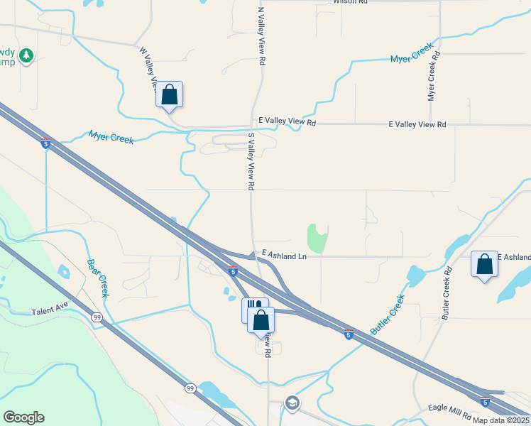 map of restaurants, bars, coffee shops, grocery stores, and more near 690 South Valley View Road in Ashland