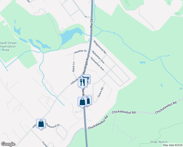 map of restaurants, bars, coffee shops, grocery stores, and more near 1100 Randolph Avenue in Milton