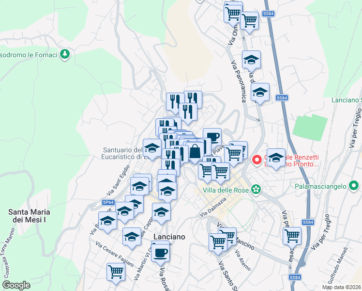 map of restaurants, bars, coffee shops, grocery stores, and more near 59 Piazza Plebiscito in Lanciano