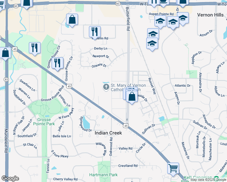map of restaurants, bars, coffee shops, grocery stores, and more near 1414 Nottingham Ln in Mundelein