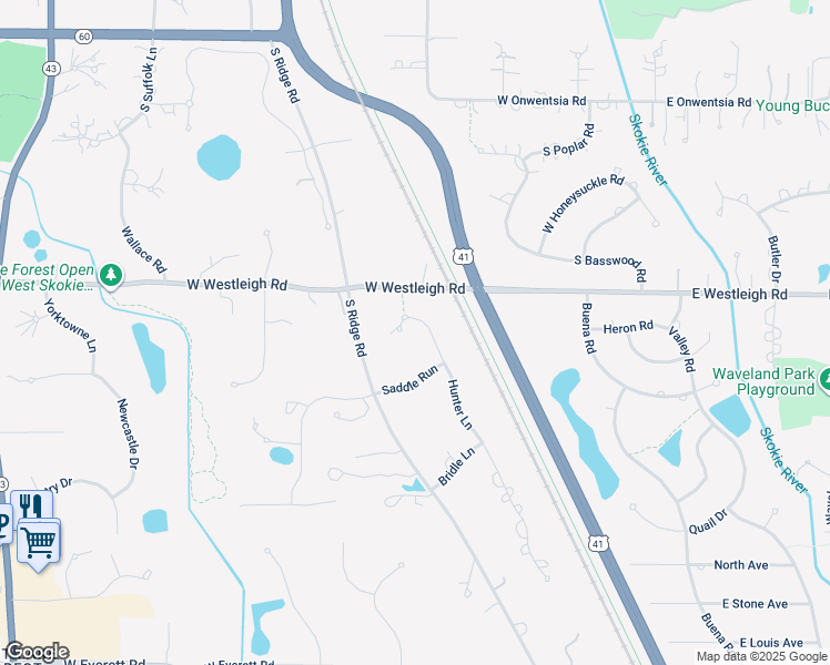 map of restaurants, bars, coffee shops, grocery stores, and more near 460 Hunter Lane in Lake Forest