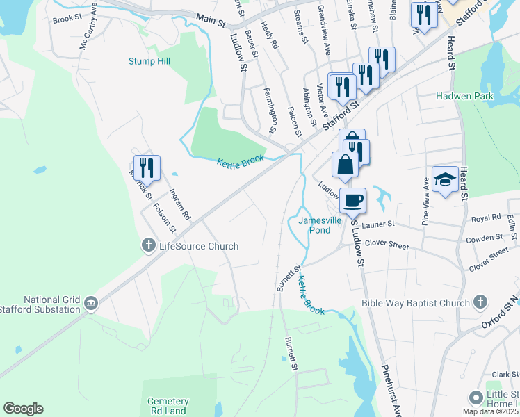 map of restaurants, bars, coffee shops, grocery stores, and more near 11 Porto Rico Road in Worcester