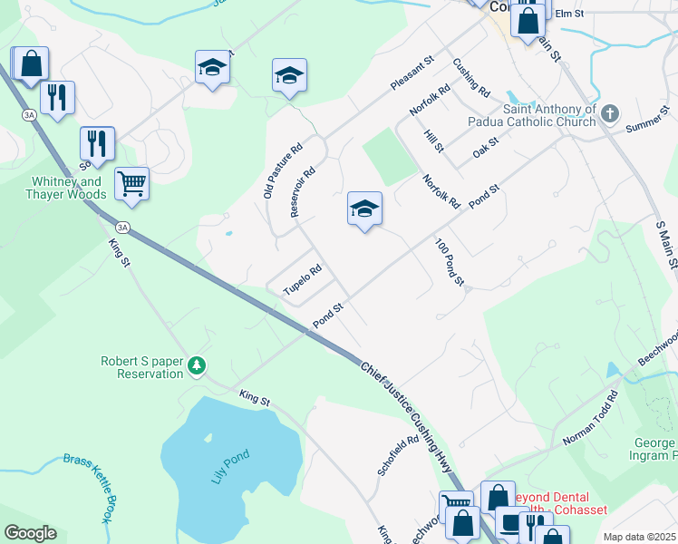 map of restaurants, bars, coffee shops, grocery stores, and more near 9 Clay Spring Road in Cohasset